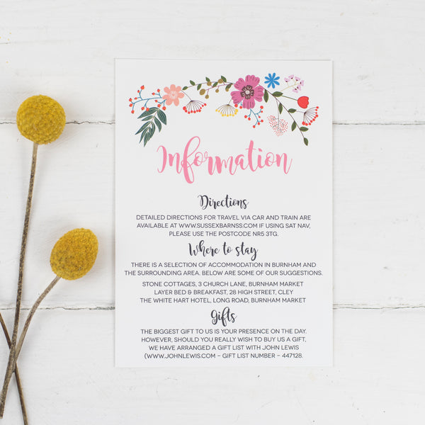 Floral Border Wedding Information Cards