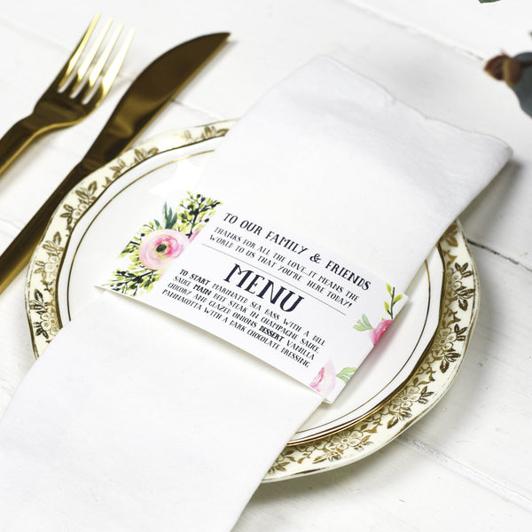 Floral Menu Napkin Wrap