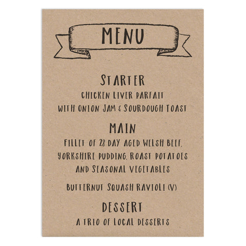 Rustic Wedding Menu