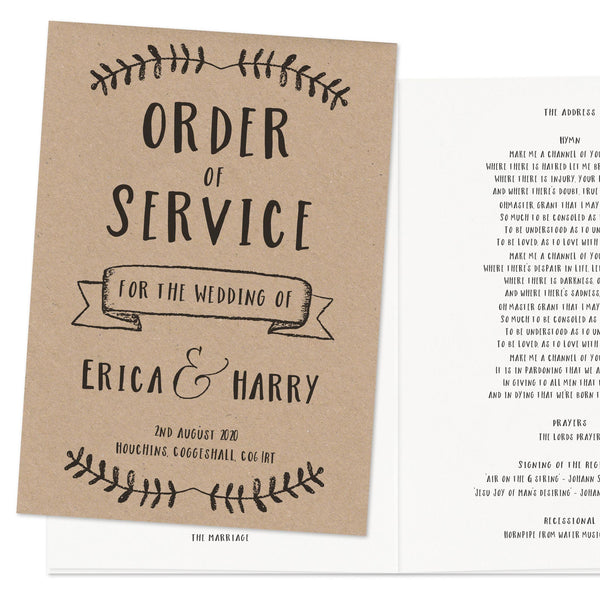Rustic Wedding Order Of Service Booklet