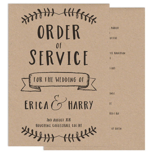 Rustic Wedding Order Of Service Card