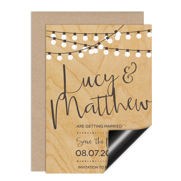 String Lights Wedding Save The Date Magnet - Russet and Gray