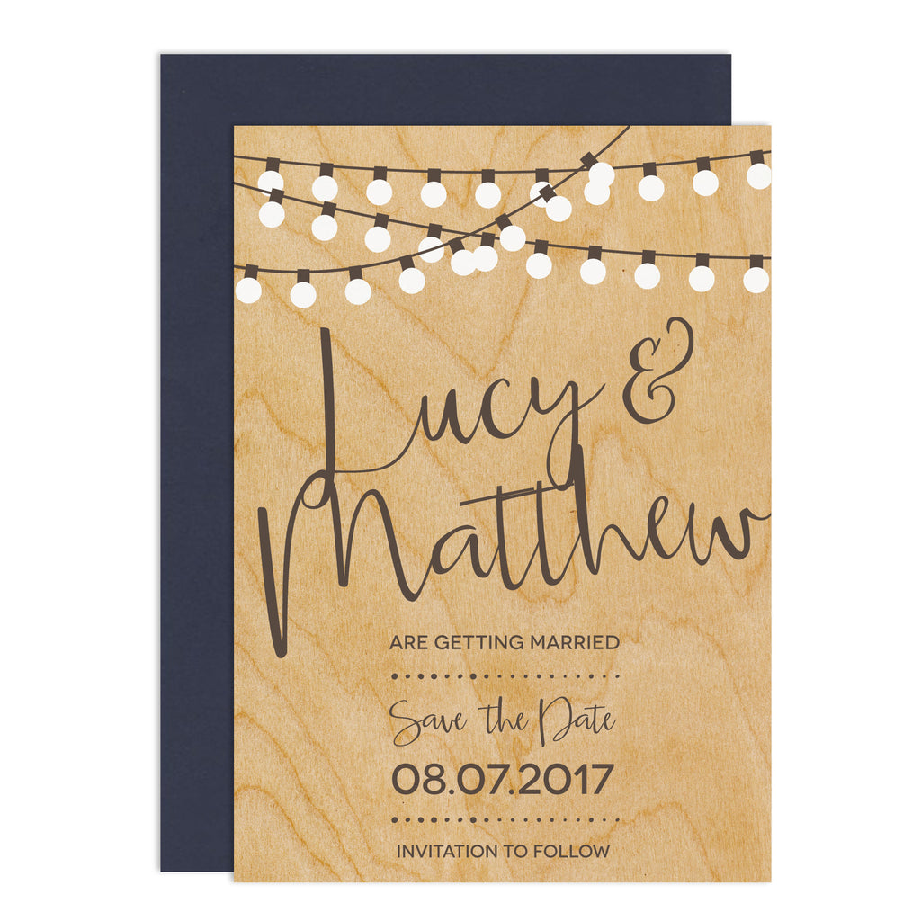 String Lights Wedding Save The Date Card - Russet and Gray