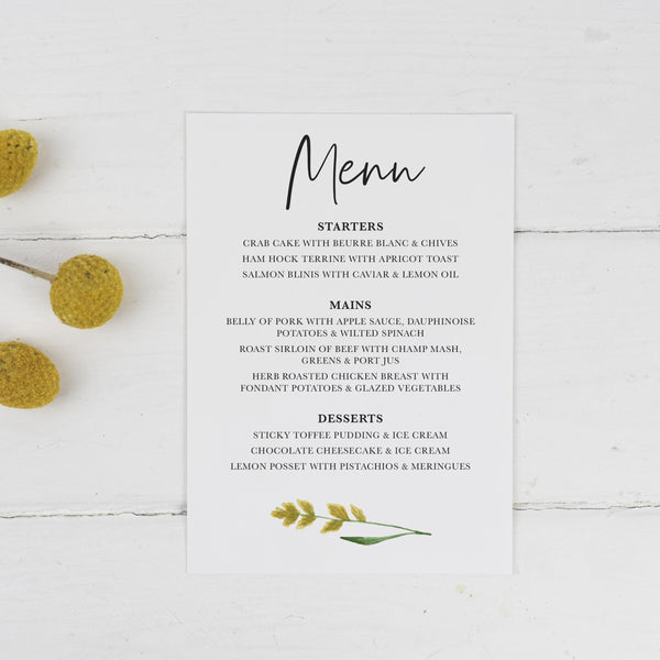 Wildflowers Wedding Menu