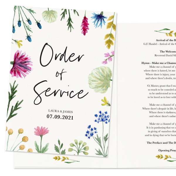 Wildflowers Wedding Order of Service
