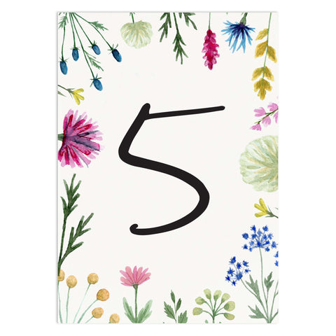 Wildflowers Wedding Table Numbers